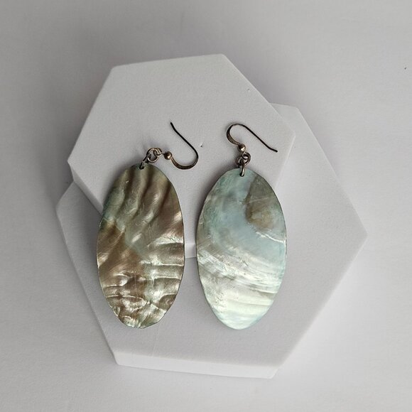 Natural Abalone Shell Earrings - Dangle – Iridescent Coastal Boho Style - Picture 5 of 11